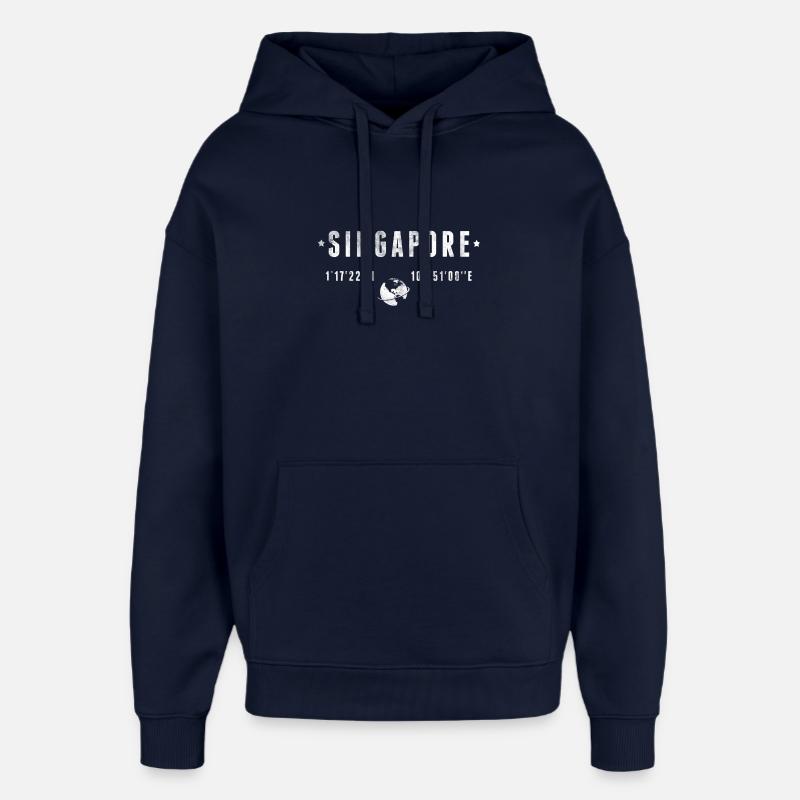 Singapour Coordonnées Géographiques Stylisées - Sweat à capuche unisexe Stanley/Stella Oversized - marine