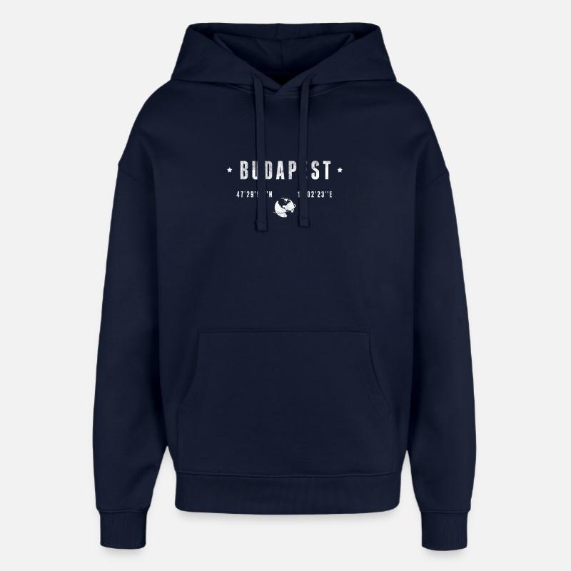 Budapest Coordonnées Géographiques Stylisées - Sweat à capuche unisexe Stanley/Stella Oversized - marine