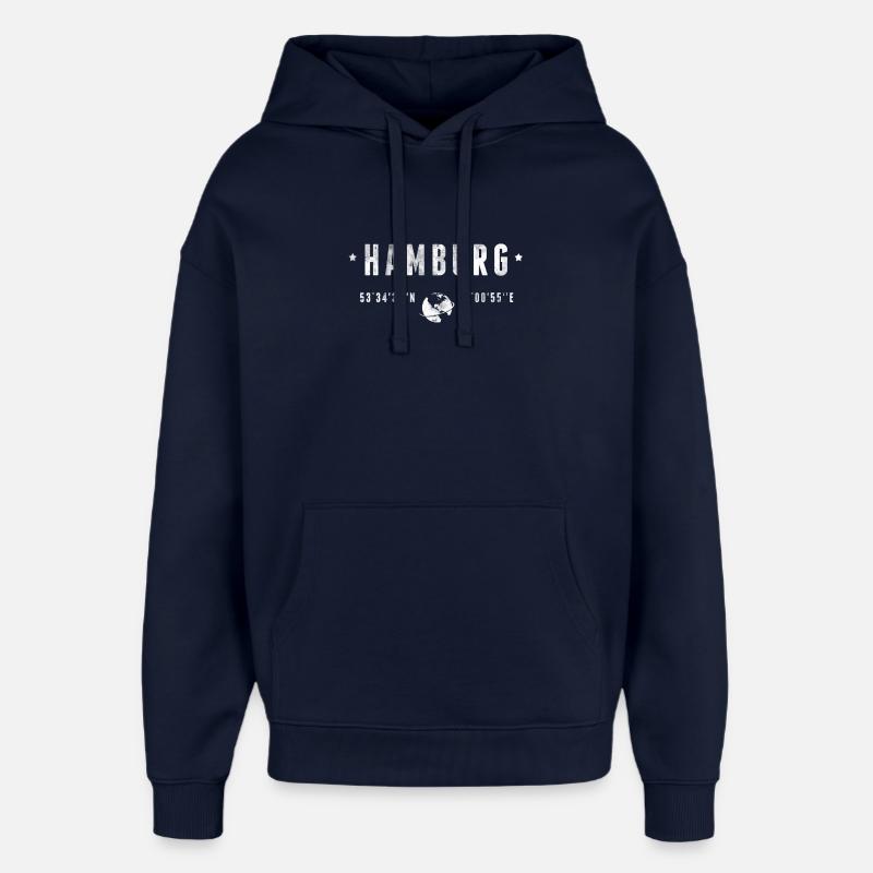 Hamburg Coordonnées Géographiques Stylisées - Sweat à capuche unisexe Stanley/Stella Oversized - marine