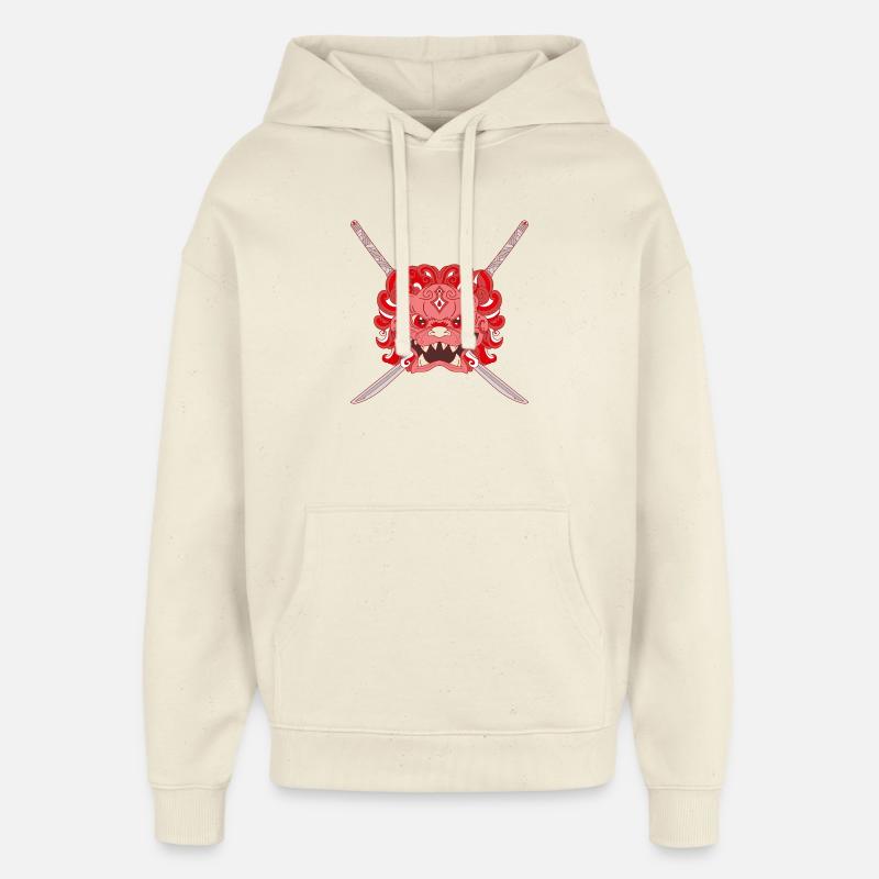 Lion chinois rouge et katanas croisés - Sweat à capuche unisexe Stanley/Stella Oversized - écru doux