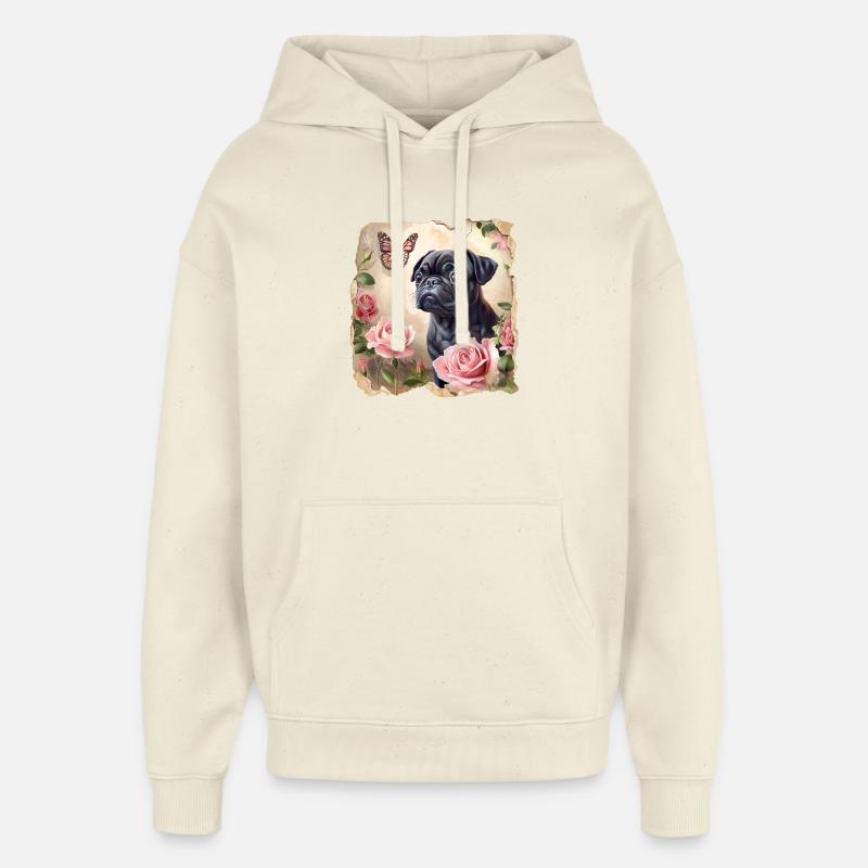 Carlin noir avec papillon - Sweat à capuche unisexe Stanley/Stella Oversized - écru doux