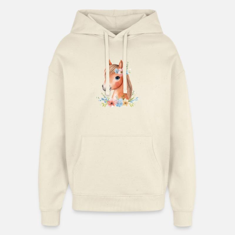 Cheval mignon avec des fleurs - Sweat à capuche unisexe Stanley/Stella Oversized - écru doux