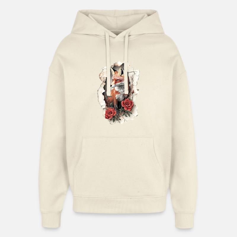 Renard avec des fleurs - Sweat à capuche unisexe Stanley/Stella Oversized - écru doux