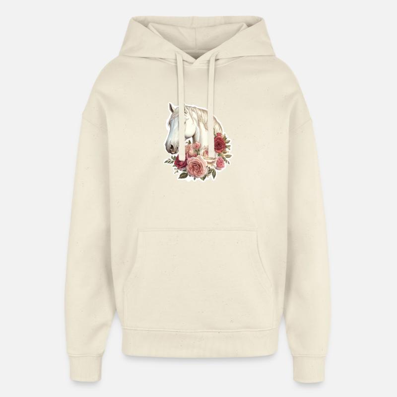 Cheval avec des fleurs - Sweat à capuche unisexe Stanley/Stella Oversized - écru doux