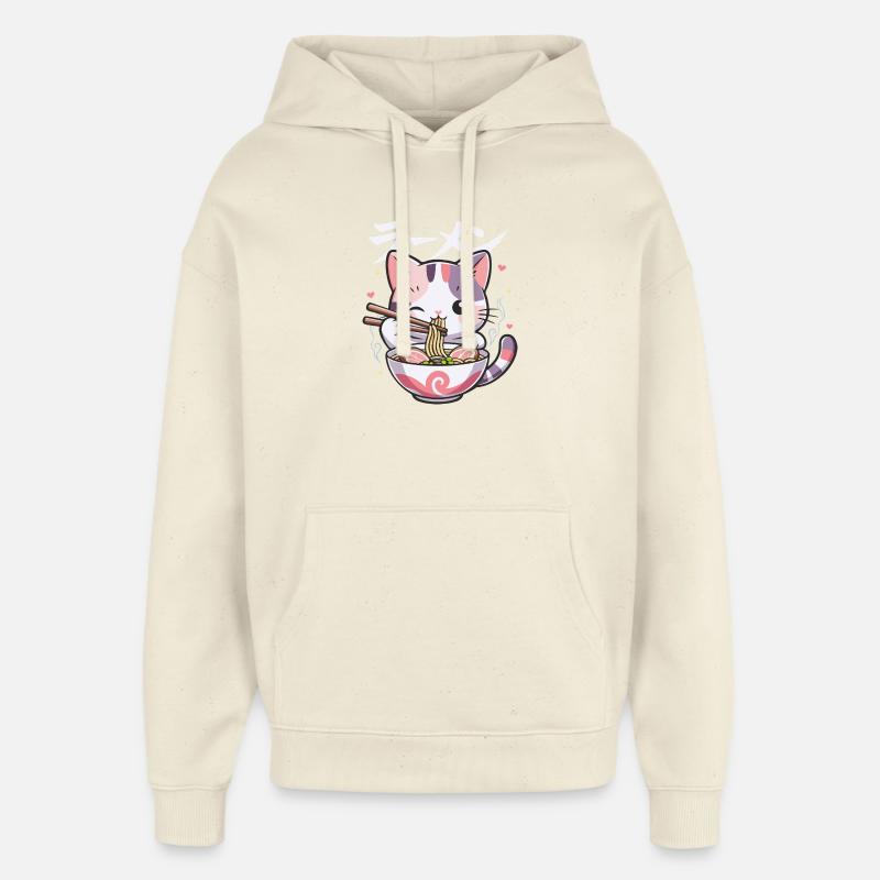 Ramen Chat Kawaii mignon - Sweat à capuche unisexe Stanley/Stella Oversized - écru doux