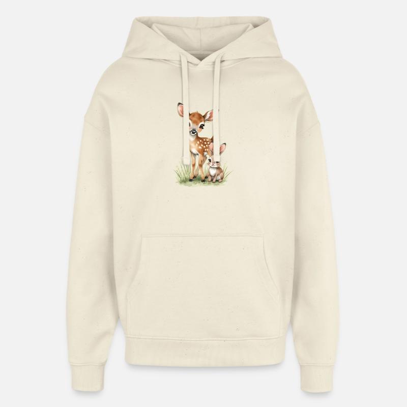 🦌🐰Faon et Tender Bunny – Illustration - Sweat à capuche unisexe Stanley/Stella Oversized - écru doux