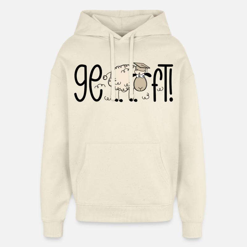 Færdig! Funny Sheep Doctoral Hat dimissionsudgave 2026 - Hættetrøje unisex Stanley/Stella Oversized - blød ecru
