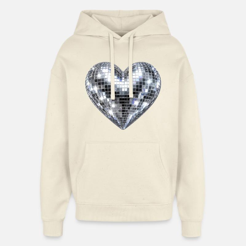 Heart Disco Glitter - Oversized Unisex Hoodie by Stanley/Stella - soft Ecru