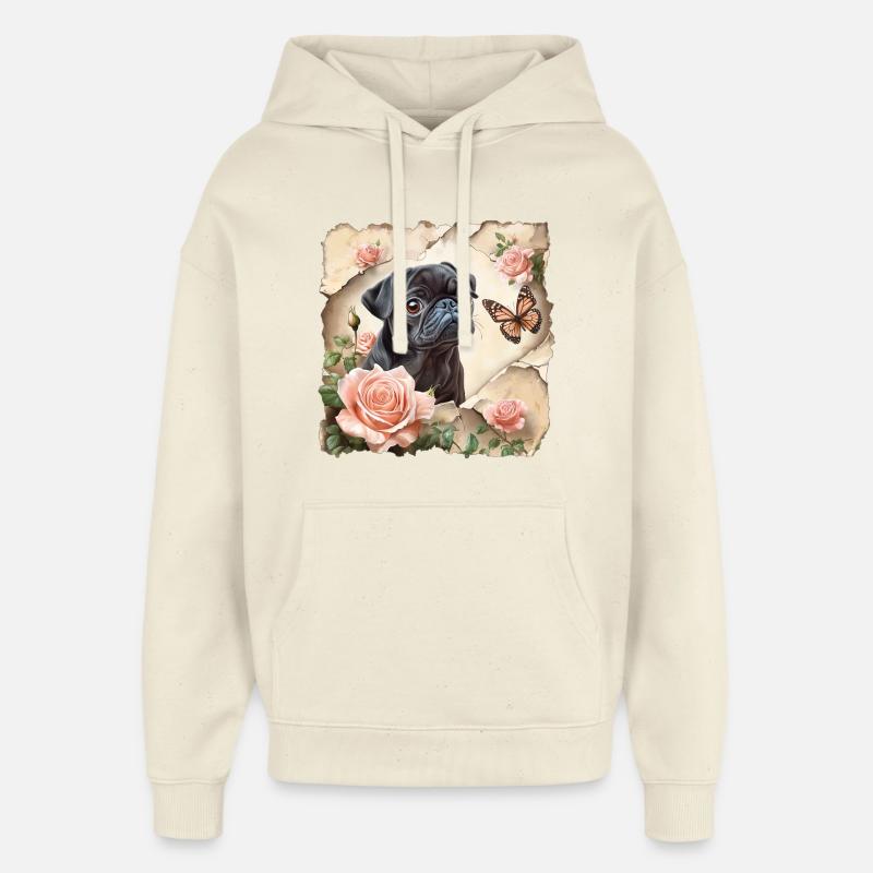 Sort mops med sommerfugl - Hættetrøje unisex Stanley/Stella Oversized - blød ecru
