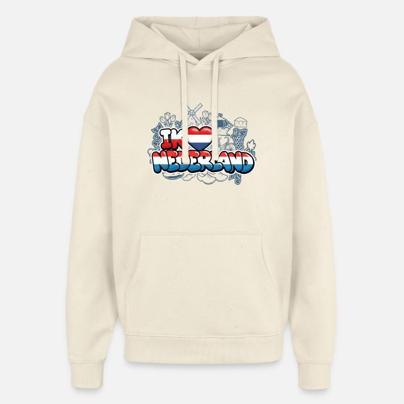 J’aime les Pays-Bas avec drapeau - Sweat à capuche unisexe Stanley/Stella Oversized - écru doux
