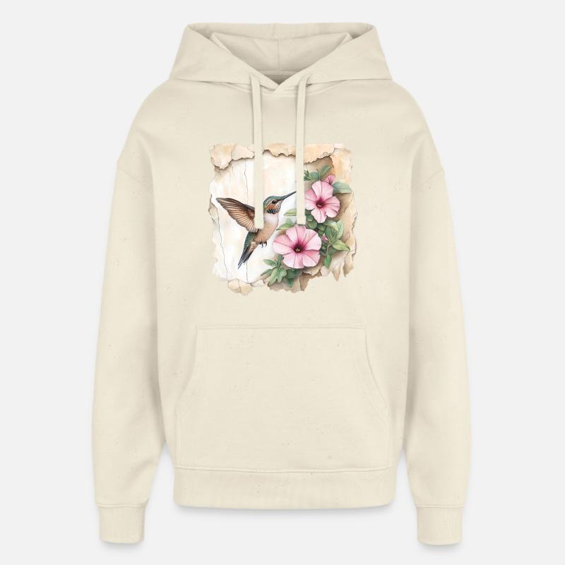 Colibri avec des fleurs - Sweat à capuche unisexe Stanley/Stella Oversized - écru doux