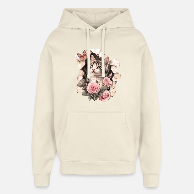 Gatto e farfalla - Stanley/Stella Oversized Felpa con cappuccio unisex - ecru morbido