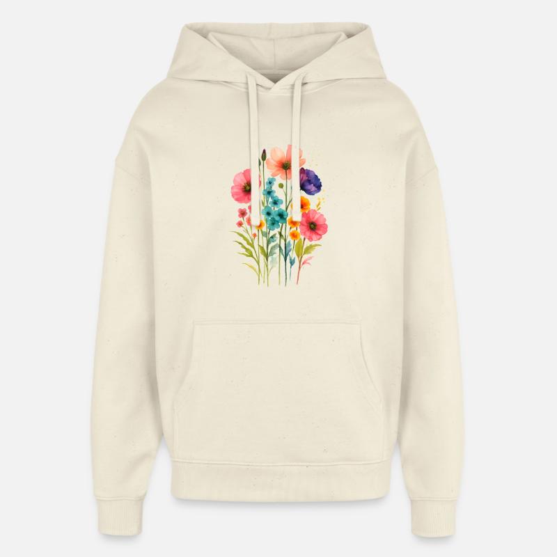 Aquarelle Fleurs Sauvages Boho - Sweat à capuche unisexe Stanley/Stella Oversized - écru doux