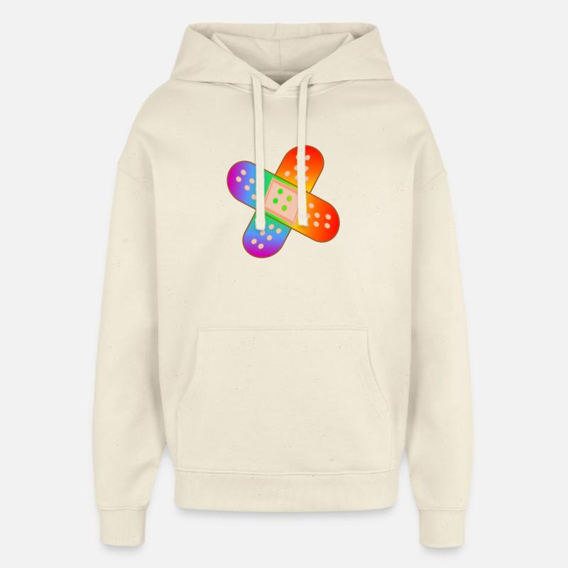 RAINBOW PATCH - Oversized Unisex Hoodie by Stanley/Stella - soft Ecru