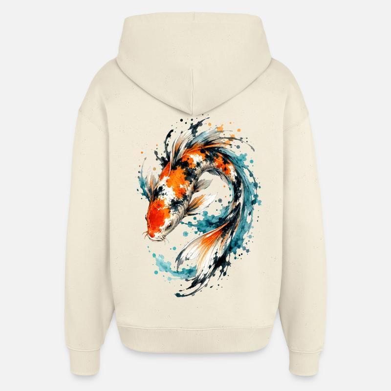 Éclaboussure de carpes koi aquarelle - Sweat à capuche unisexe Stanley/Stella Oversized - écru doux