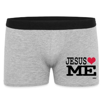 jesus loves me - Männer Boxer Shorts - Grau meliert - Vorne