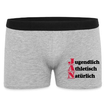Jan , Vorname,Namensschild,Name,Fun Shirt (25) - Männer Boxer Shorts - Grau meliert - Vorne