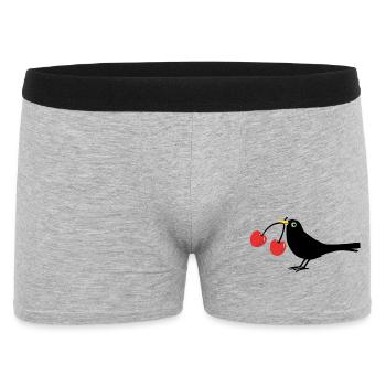 Krähe mit Kirschen - Männer Boxer Shorts - Grau meliert - Vorne