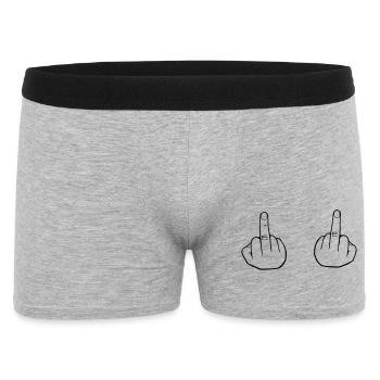 Mittelfinger, doppelter Stinkefinger - Männer Boxer Shorts - Grau meliert - Vorne