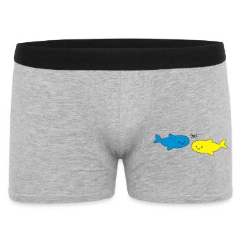 Fröhliche Fische Blau Gelb - Männer Boxer Shorts - Grau meliert - Vorne