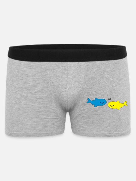 Fröhliche Fische Blau Gelb - Männer Boxer Shorts - Grau meliert