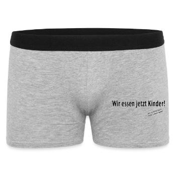 Wir essen jetzt Kinder! - Männer Boxer Shorts - Grau meliert - Vorne