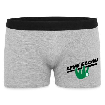 Faultier Spruch Live Slow für Entspannte - Männer Boxer Shorts - Grau meliert - Vorne