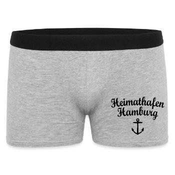 Heimathafen Hamburg (Schwarz) - Männer Boxer Shorts - Grau meliert - Vorne