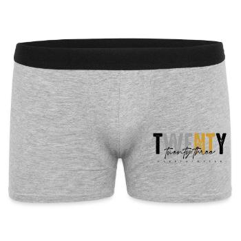 We Want Rust: Distressed Duo-Tone Text - Männer Boxer Shorts - Grau meliert - Vorne