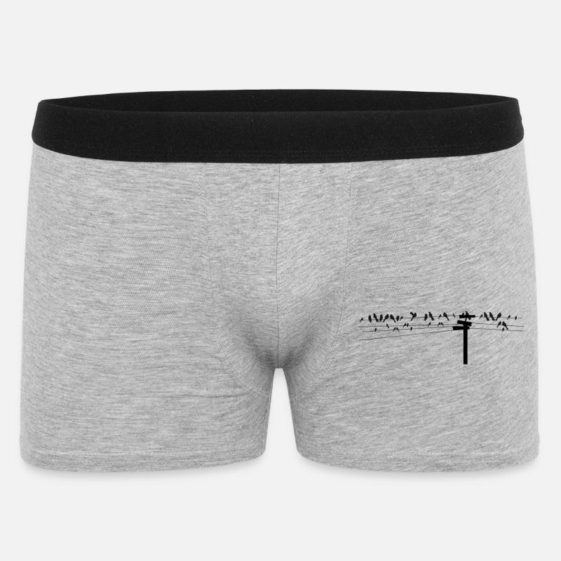 Vögel sitzen gemeinsam auf einer Stromleitung - Männer Boxer Shorts - Grau meliert