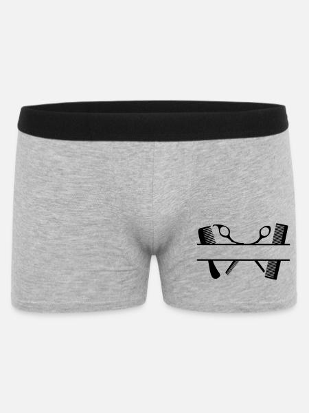 Zwei Kämme und Scheren Textbanner - Männer Boxer Shorts - Grau meliert
