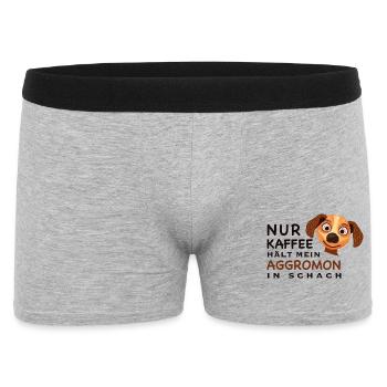 Lustiger Spruch, Kaffee hält Aggromon in Schach - Männer Boxer Shorts - Grau meliert - Vorne