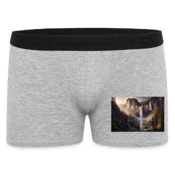 Poster Ölgemälde Berglandschaft mit Wasserfall - Männer Boxer Shorts - Grau meliert - Vorne
