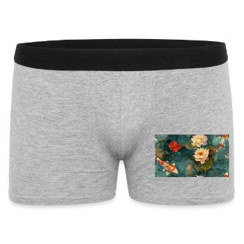 Koi and Lotus Flowers on Teal Water - Men's Boxer Shorts - heather grey - Front