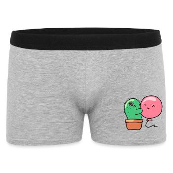 Süßer Kaktus umarmt den süßen rosa Luftballon - Männer Boxer Shorts - Grau meliert - Vorne