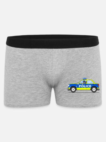 Polizeiauto mit Polizist Blau und Gelb - Männer Boxer Shorts - Grau meliert