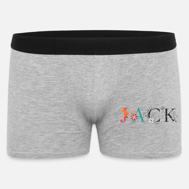JACK Namenskunst mit gestickten Blumen - Männer Boxer Shorts - Grau meliert