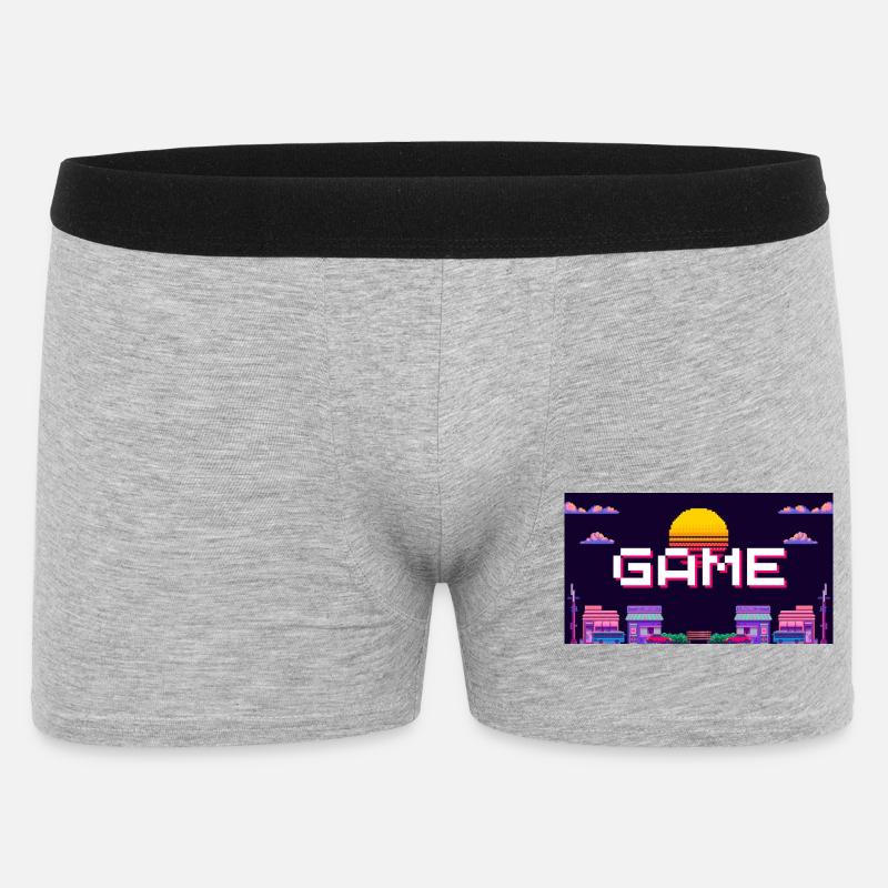 Retro Pixel Game Sunset Design - Männer Boxer Shorts - Grau meliert
