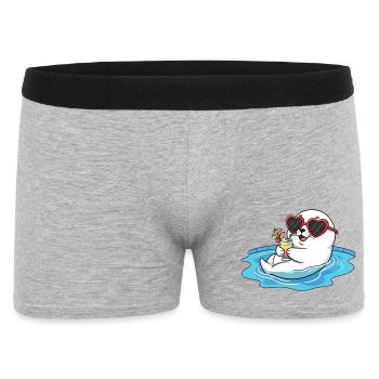 Entspannter Seehund mit Herzbrille im Pool - Männer Boxer Shorts - Grau meliert - Vorne