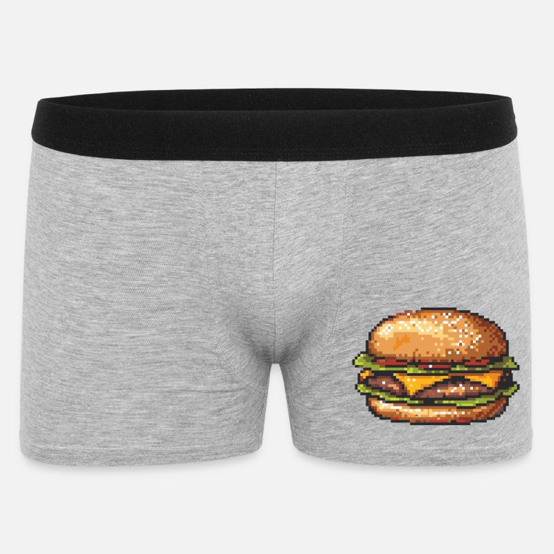 8Bit Hamburger Pixelkunst - Männer Boxer Shorts - Grau meliert