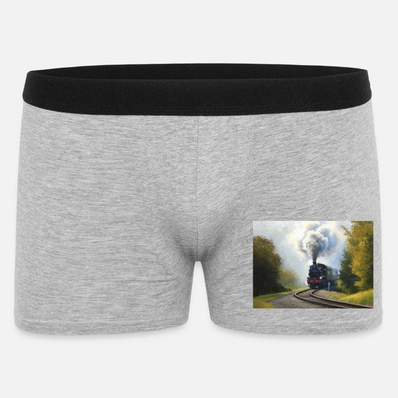 Herbstliche Dampfeisenbahn im Wald - Männer Boxer Shorts - Grau meliert