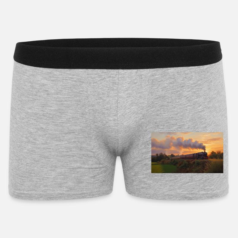 Train à vapeur du coucher du soleil - Boxer Homme - gris chiné