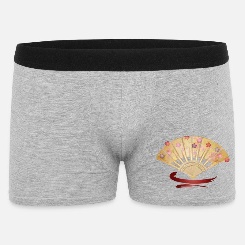 Eleganter Fächer mit Kirschblüten und Rotakzent - Männer Boxer Shorts - Grau meliert