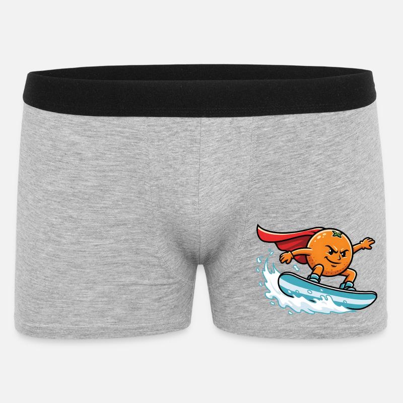Superheld Orange Surfend Auf Welle - Männer Boxer Shorts - Grau meliert