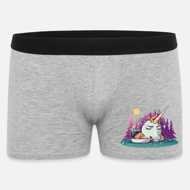 Verschlafenes Einhorn am Teich - Männer Boxer Shorts - Grau meliert