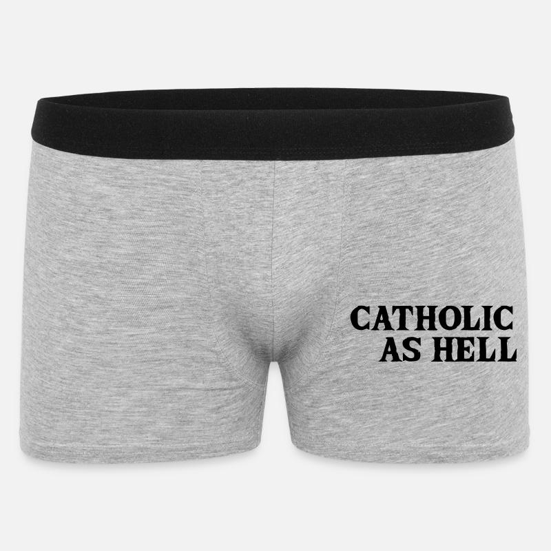 catholic as hell - Männer Boxer Shorts - Grau meliert