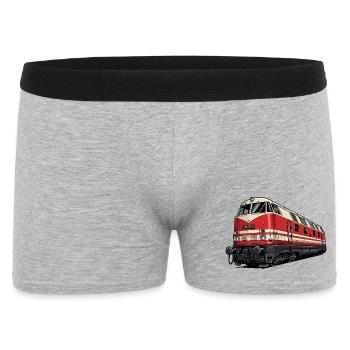 Rote Vintage Lokomotive Illustration BR 118 - Männer Boxer Shorts - Grau meliert - Vorne