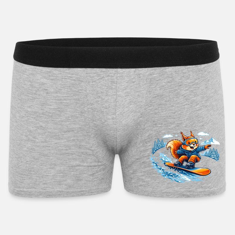 Lustiges Snowboard Eichhörnchen – Winter Fun - Männer Boxer Shorts - Grau meliert