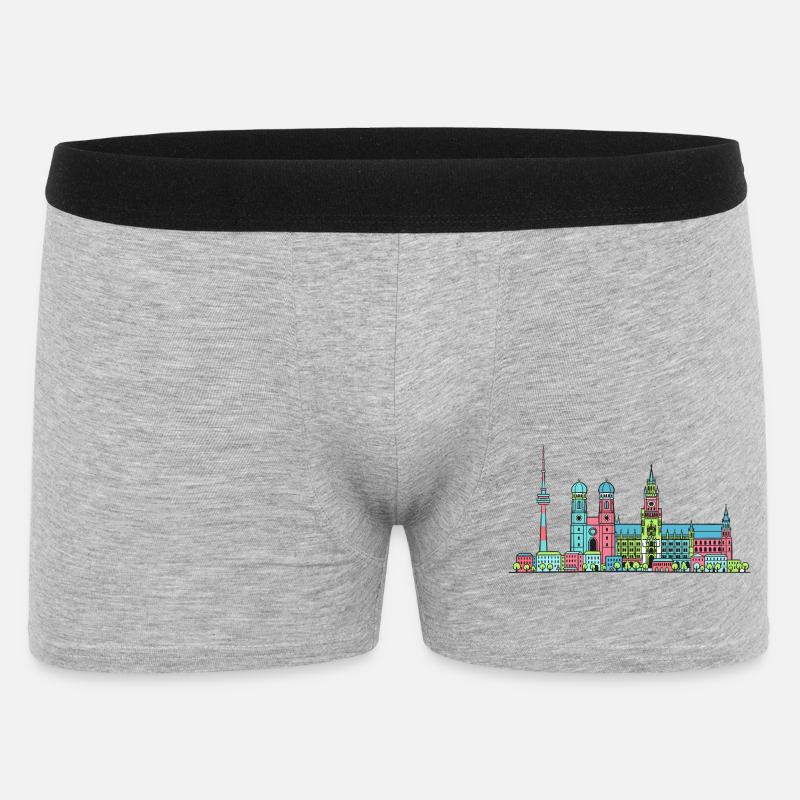 Münchner Stadtskyline Marienplatz Moderne Linienkunst - Männer Boxer Shorts - Grau meliert