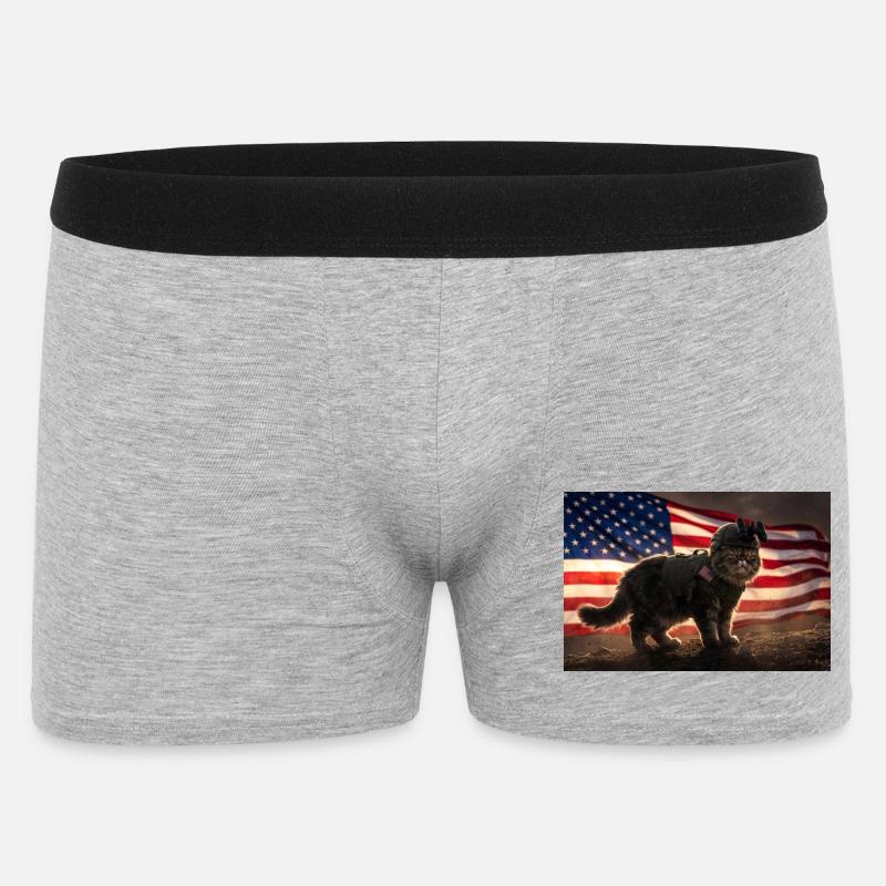 Katzenkrieger vor US-Flagge - Männer Boxer Shorts - Grau meliert
